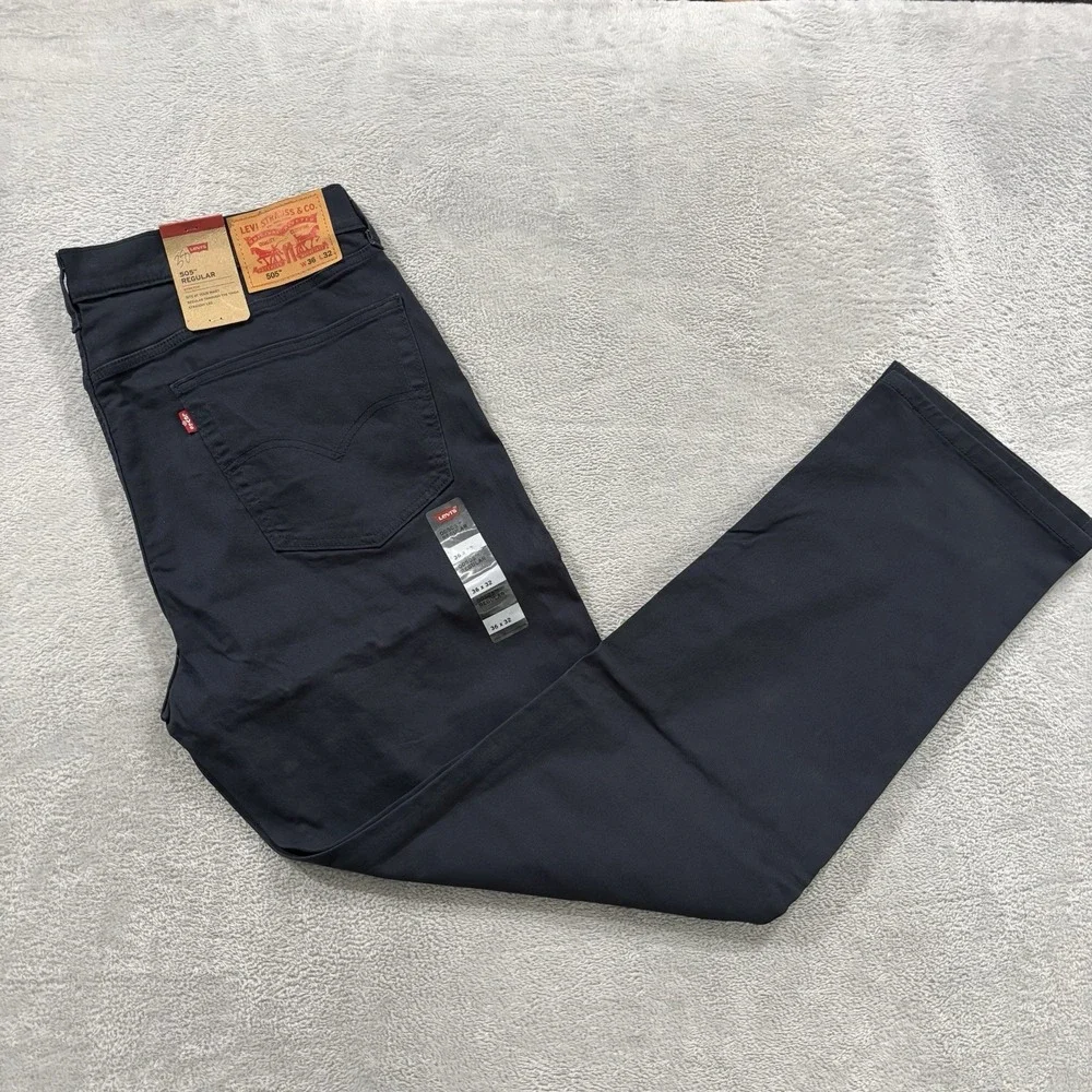 Levi's 505 Jeans Men's 36x32 Straight Mid Rise Premium Soft Twill Navy Blue
